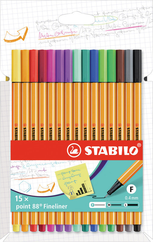 STABILO Point 88 Fineliner – 15er-Set – 0,4 mm – 15 Farben, sortiert