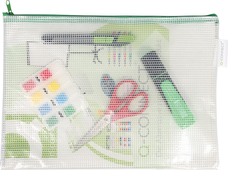 Q-connect Reissverschlusstasche – für A4-Dokumente – 337 × 255 mm, Kunststoff, Grün – 8 Stück