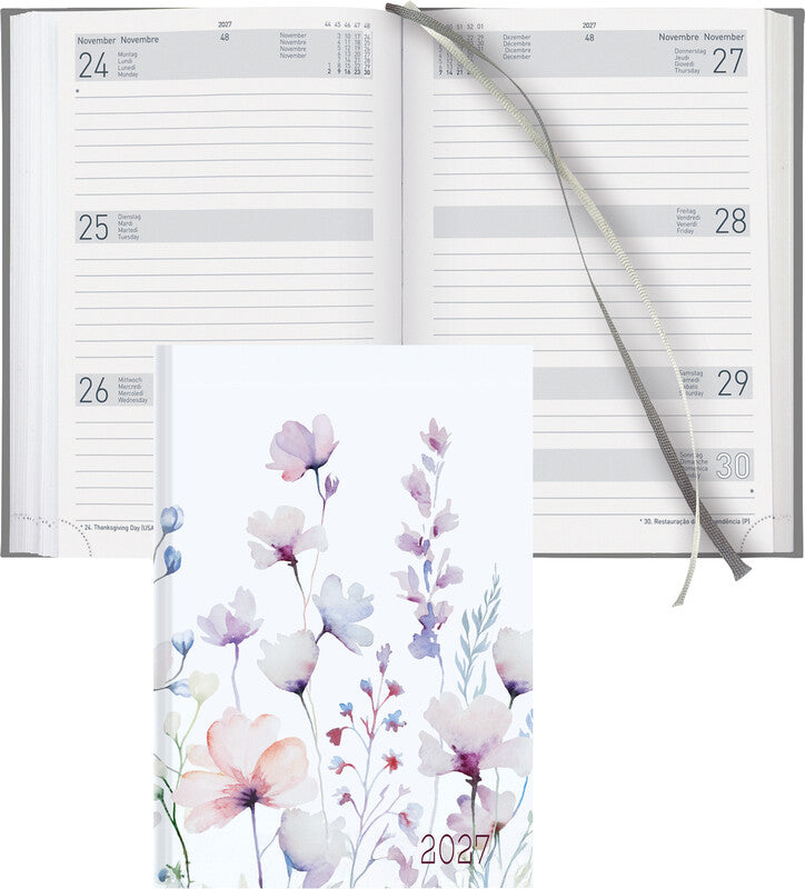 Biella Dispo Term Trend Agenda – 1 Woche/2 Seiten, gebunden, 14,5 × 20,5 cm, Jan–Dez, 2027, Wildflower, FSC