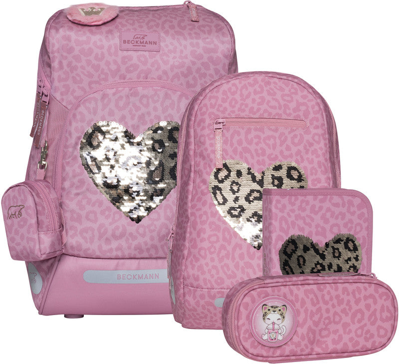 Beckmann Schulrucksack-Set Active Air Flx – 6-teilig – Furry mit Wendepailletten