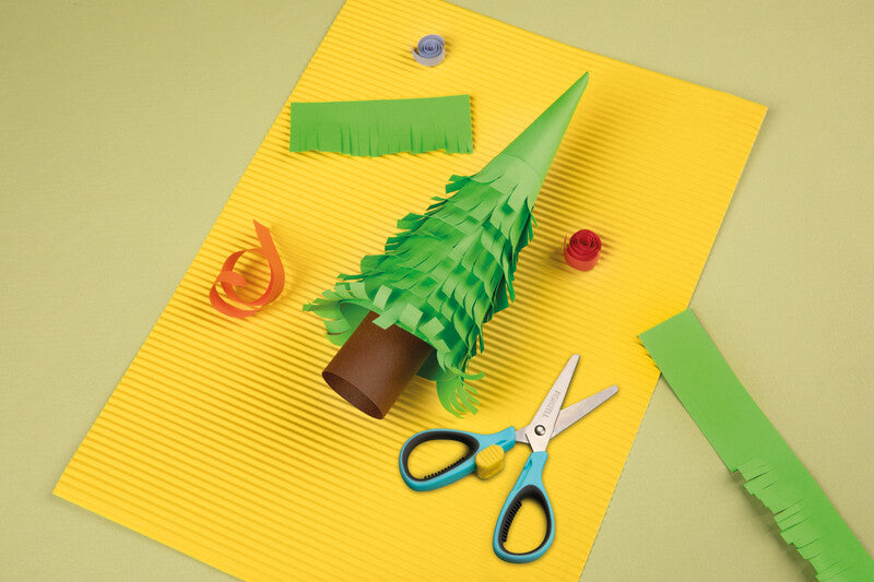 Fonzell Kinderschere – für Rechts- und Linkshänder, abgerundete Spitzen, Softgrip, Kunststoff, Hellblau