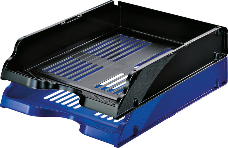 Esselte Briefkorb – mit Griffausschnitt, mit Beschriftungsfeld, glänzend, blau, B 260 × H 76 × T 336 mm