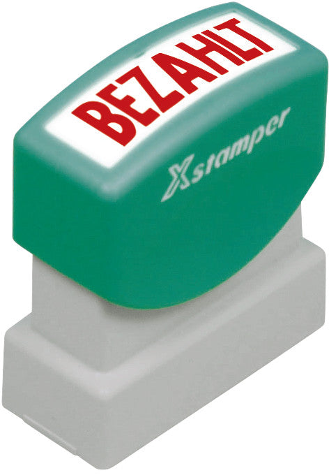 X-Stamper Motivstempel – Motiv: Bezahlt, selbstfärbend, Kunststoff, 13 × 42 mm, Deutsch