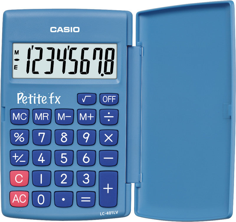 Casio Taschenrechner Petite fx LC-401LV – 8-stellig, LCD, Batterie, Blau