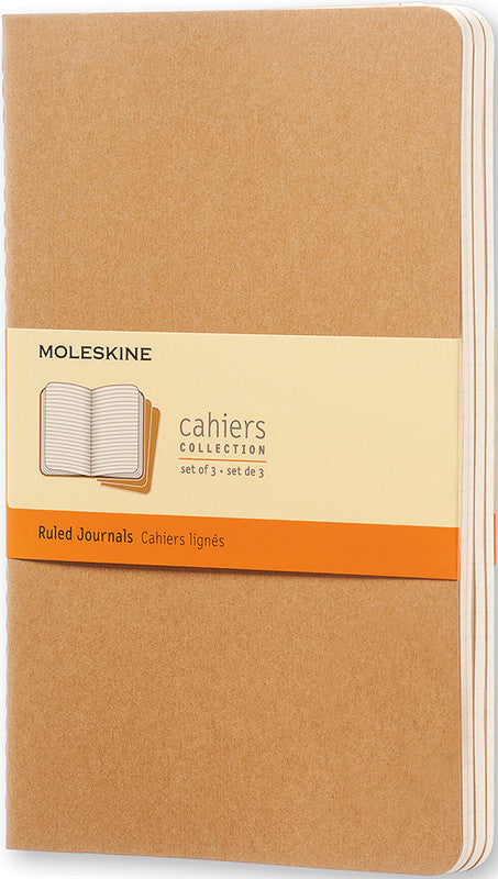 Moleskine Notizheft Cahiers Collection, Fadenheftung, 80 Seiten, 70 g/m² – Packpapierbraun, 3er-Pack