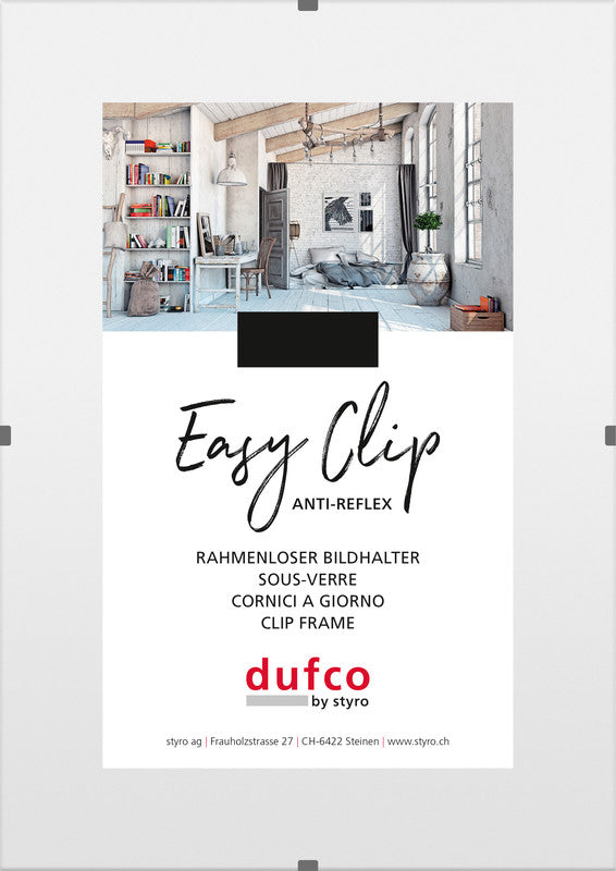 Dufco Wechselrahmen Easy Clip, Glas, transparent, 21 × 29,7 cm, Antireflexglas