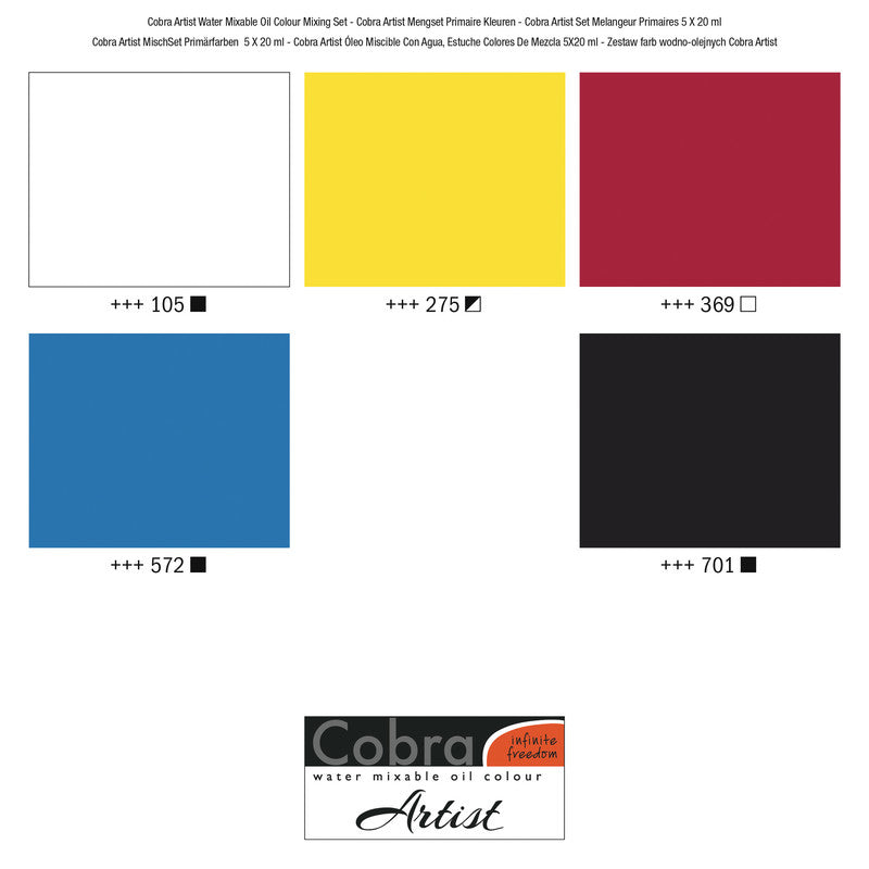 Cobra Ölfarbe – Set – 5 Farben, sortiert, 5 × 20 ml, wasservermalbar