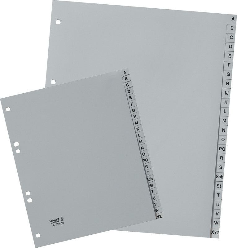 Kolma Register – A4, 24-teilig, PVC, grau, vorgedruckt, 4-fach Lochung, für Zeigebuchtaschen