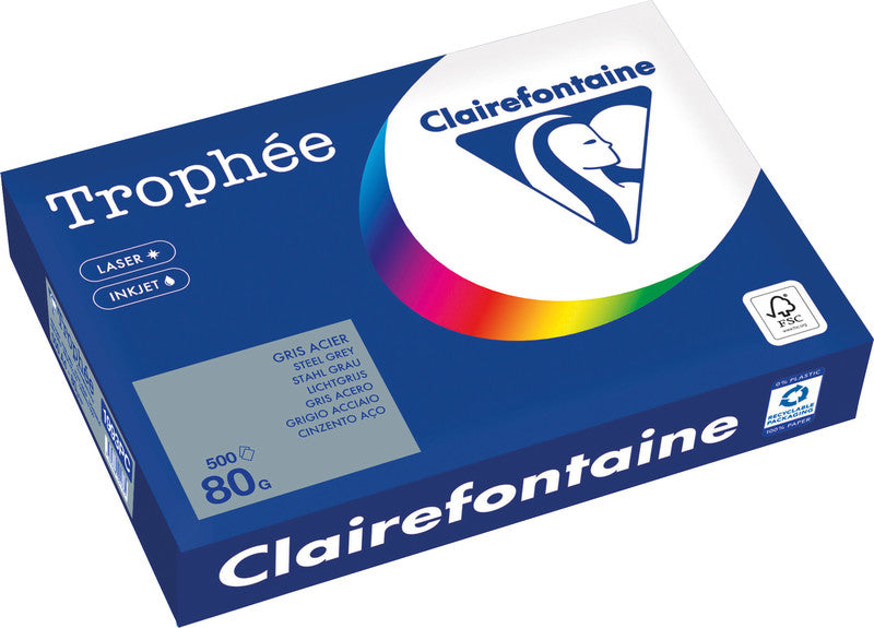 Clairefontaine Kopierpapier – A4, 80 g/m², Stahlgrau – für Inkjet/Laser/Kopierer – FSC, EU Ecolabel – 500 Blatt