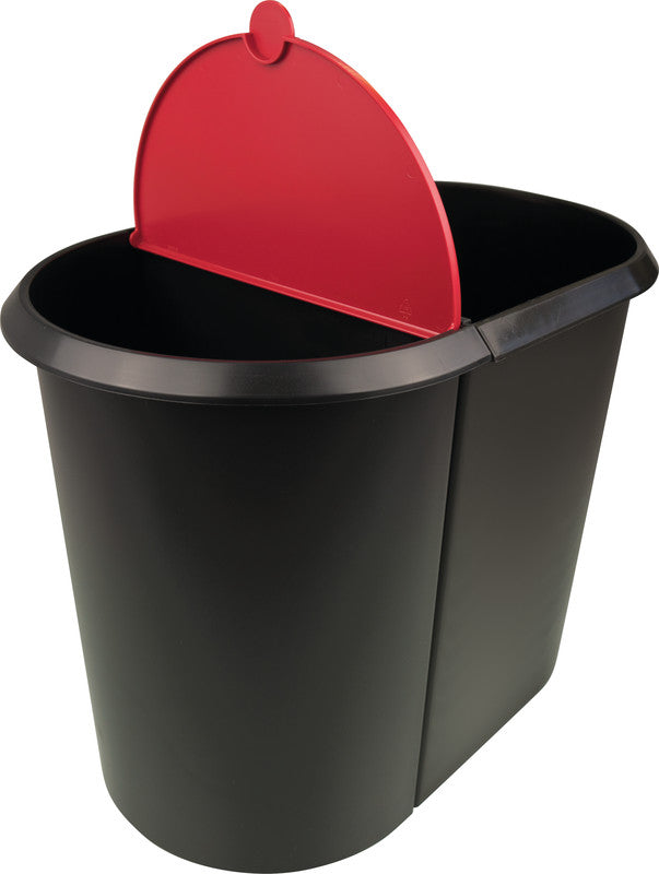Helit Systempapierkorb – 20 + 9 l, mit Deckel – Kunststoff, schwarz – B × H × T 270 × 343 × 440 mm
