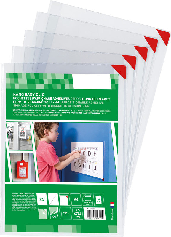 Djois t-view Selbstklebetaschen Kang easy clic – 210 × 297 mm, transparent, selbstklebend, wiederablösbar