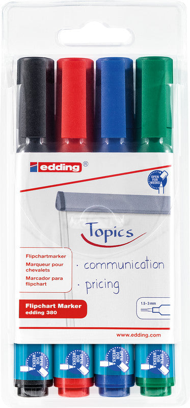 Edding Flipchart-Marker 380 – Rundspitze 1-5 mm – Sortiert – 4er-Set