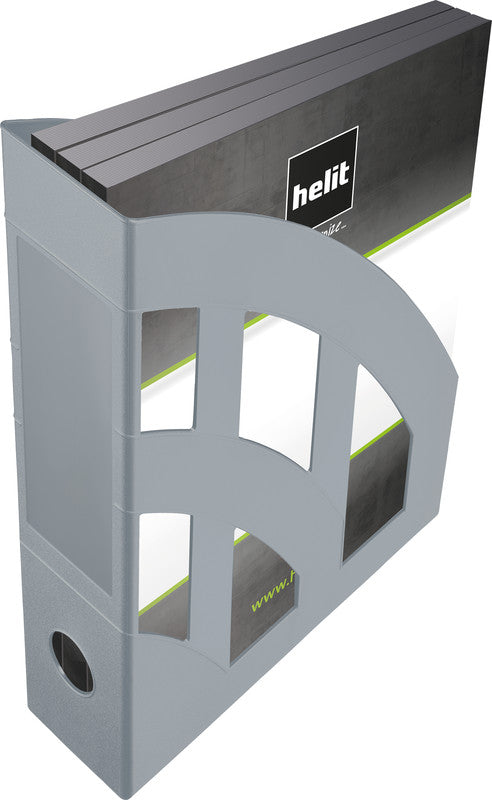 Helit Stehsammler – Kunststoff, mit Beschriftungsfeld, lichtgrau, 248×78×320 mm