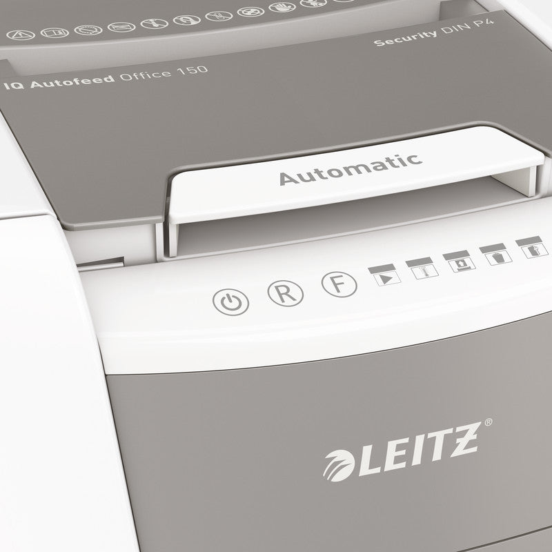 Leitz Aktenvernichter mit Autofeed 150 Blatt, DIN P-4, Partikelschnitt 4 × 30 mm, 8 Blatt, 44 l