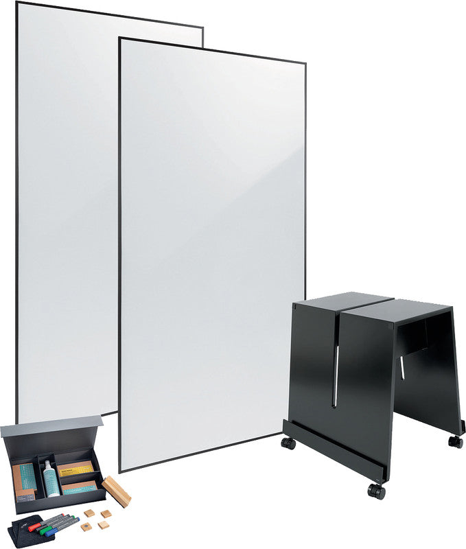 Sigel Starter-Kit – 90 × 180 cm, magnetisch, Aluminiumrahmen, inkl. 2 Tafeln, Stand, Moderationskoffer