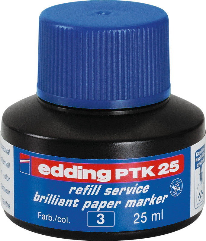 Edding Marker-Nachfüllung PTK 25 für 30, 33 – blau, wasserfest, lichtbeständig, geruchsarm, 25 ml