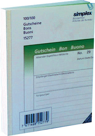 Simplex Formularblock – Gutscheine, mehrsprachig, 100 Blatt, A6