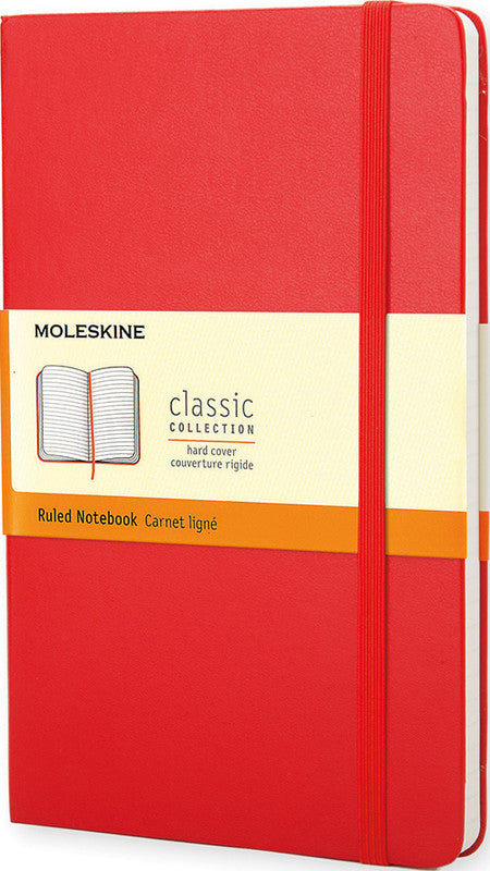 Moleskine Notizbuch, 130 × 210 mm, liniert, Leimbindung, Hardcover, 240 Seiten, 70 g/m² – rot