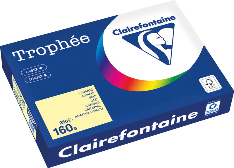 Clairefontaine Kopierpapier – A4, 160 g/m², Gelb – für Inkjet/Laser/Kopierer – FSC, EU Ecolabel – 250 Blatt