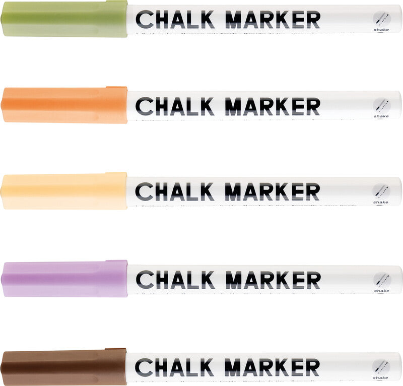 Folia Kreidemarker – Rund, 1–2 mm – 5er-Set, Golden Hours (braun, lila, hellgelb…)