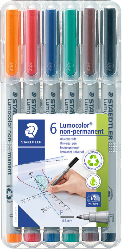 Staedtler Non-Permanent-Marker Lumocolor – fein 0,6 mm – sortiert – 6er-Set – nachfüllbar