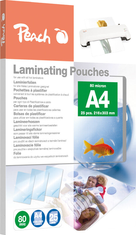 Peach Laminierfolien A4, glänzend – 80 µm, 25 Stk.