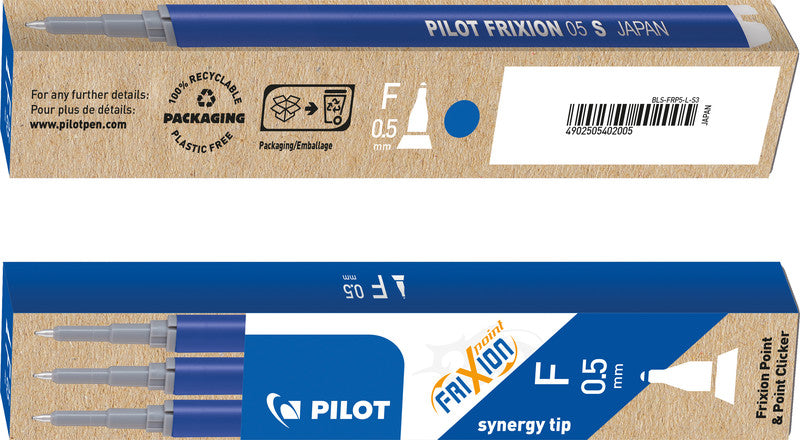 Pilot Rollerpatronen FriXion – blau, 0,5 mm, löschbar, geruchsarm, 3 Stk.