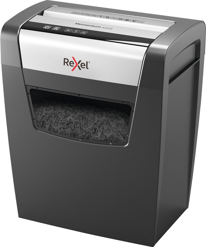 Rexel Momentum X312 – Aktenvernichter, DIN P-3, Partikelschnitt 5 × 42 mm, 12 Blatt, 23 l, A4