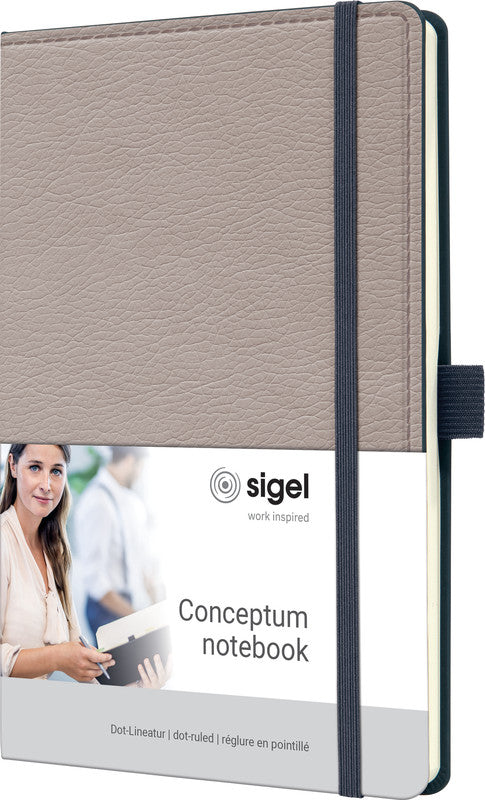 Sigel Notizbuch, 135 × 203 mm, Punktraster, Fadenheftung, 194 Seiten, 80 g/m² – beige