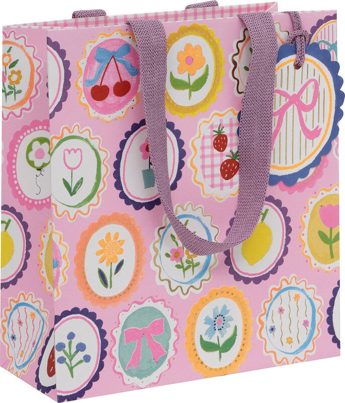 Glick Geschenktasche 'Cameo Cutie' – 20 × 10 × 22,5 cm, Papier, mit Stoffband, mit Folienprägung, mehrfarbig