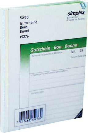 Simplex Formularblock – Gutscheine, mehrsprachig, 50 Blatt, A6