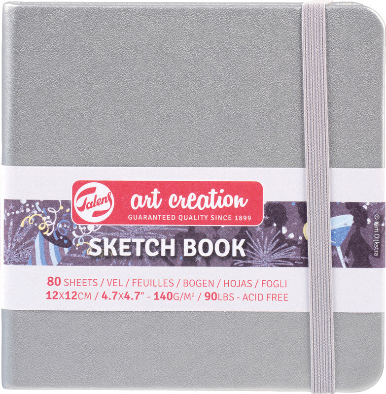 Talens art creation Talens Skizzenbuch – Hardcover – mit Gummiband – 160 Seiten – Silber glänzend – für Skizzen, Aquarell & Tinte
