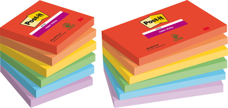 Post-it Haftnotizen Super Sticky – 76×76 mm – sortiert, 6×90 Blatt, PEFC