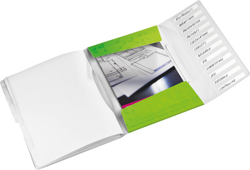 Leitz Fächermappe A4 – 12 Fächer, Gummiband, Polypropylen (PP), Grün, 3 Klappen, bis 200 Blatt