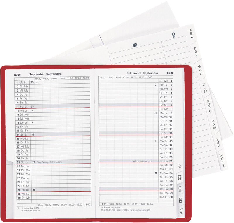 Biella Planer Paris Agenda – 1 Monat/2 Seiten, geheftet, 7,5 × 12,6 cm, 15 Monate Okt–Dez, 2026, PEFC