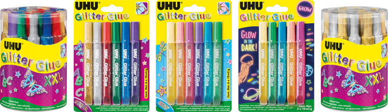UHU Glitzerkleber – farbig sortiert – 14 ml – auswaschbar, lösungsmittelfrei – zum Basteln