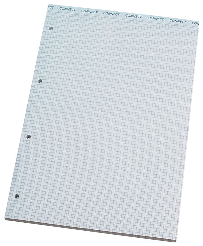 Q-connect Notizblock A4, kariert 4 mm, geheftet, 100 Blatt, 4-fach gelocht, perforiert, 65 g/m² – weiss