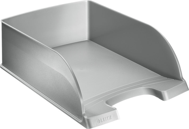 Leitz Briefkorb – mit Griffausschnitt, mit Beschriftungsfeld, matt, silber, B 255 × H 103 × T 357 mm