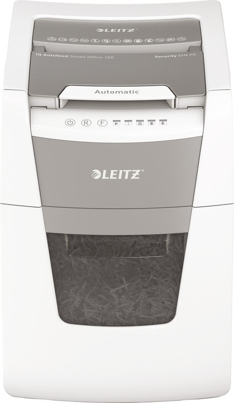 Leitz IQ Autofeed – Aktenvernichter mit Autofeed 100 Blatt, DIN P-5, Mikroschnitt 2 × 15 mm, 6 Blatt, 34 l, A4