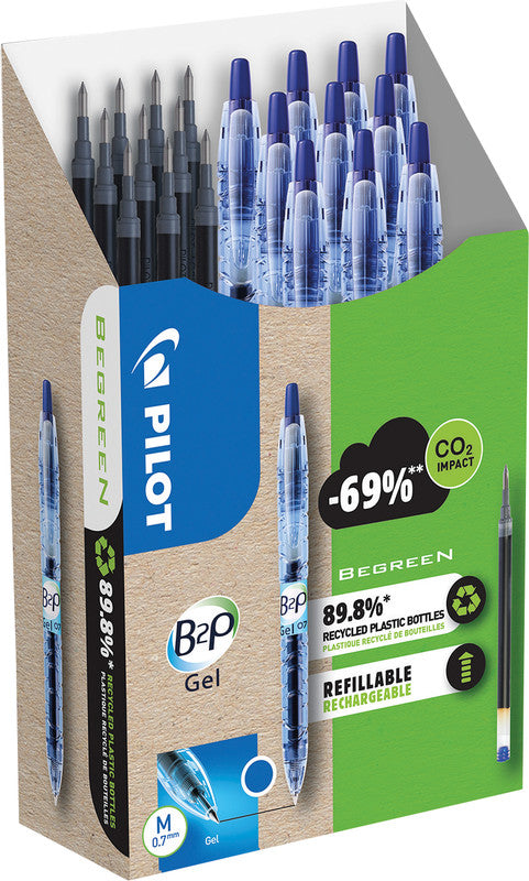 Pilot B2P BeGreen Gelschreiber – blau, 0,7 mm, Druck, nachfüllbar