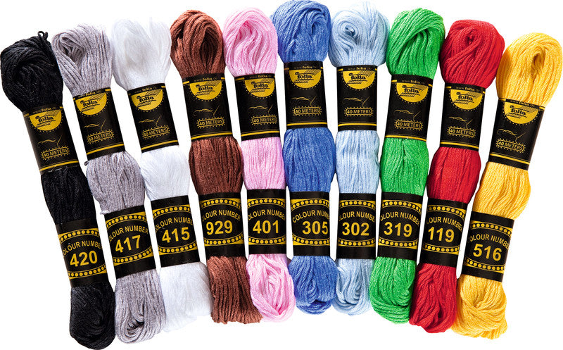 Folia Stickgarn-Set – Baumwolle, mercerisiert, 40 m, sortiert, 1 × 10 Farben – für Sticken