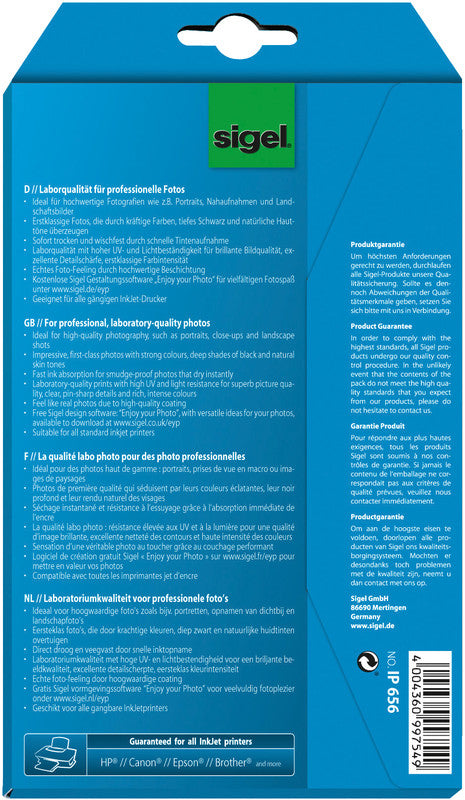 Sigel Fotopapier – Hochglänzend, 100 × 150 mm, 260 g/m², 72 Blätter, Recyclingfähig – für Inkjet-Drucker
