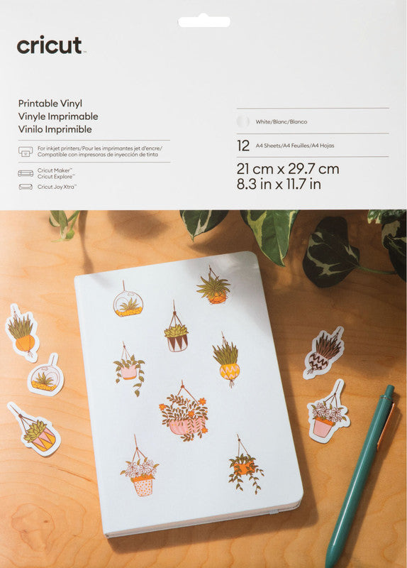 Cricut Bedruckbare Vinylfolie – für Cricut JOY Xtra Schneideplotter, Tintenstrahldrucker, A4, 12 Blätter