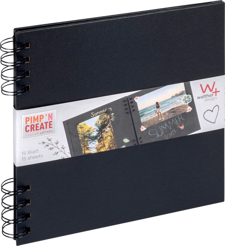 Walther Fotoalbum Pimp 'N Create – für 190 × 190 mm, schwarz, Spiralbindung, Karton