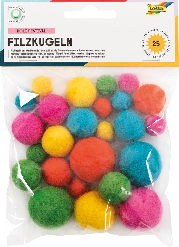 Folia Filzkugeln – sortiert – 25 Stück