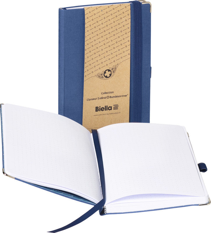 Biella Notizbuch, 125 × 195 mm, punktkariert, Fadenheftung, 192 Seiten, 90 g/m² – dunkelblau