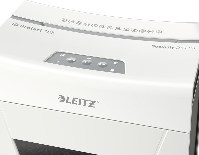 Leitz IQ 10X Protect Premium – Aktenvernichter, DIN P-4, Partikelschnitt 4 × 28 mm, 10 Blatt, 18 l, A4