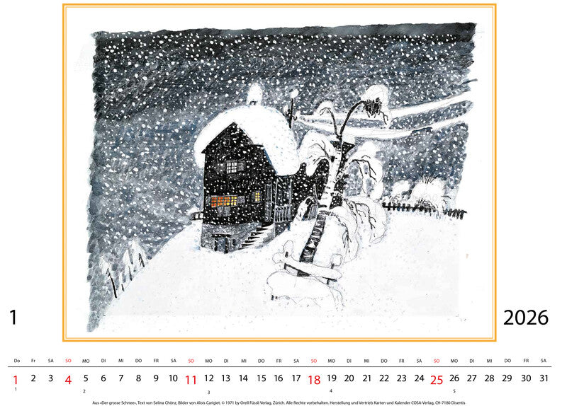Cosa Kunstkalender Alois Carigiet Schellen-Ursli 2026 – 47 × 36 cm – d
