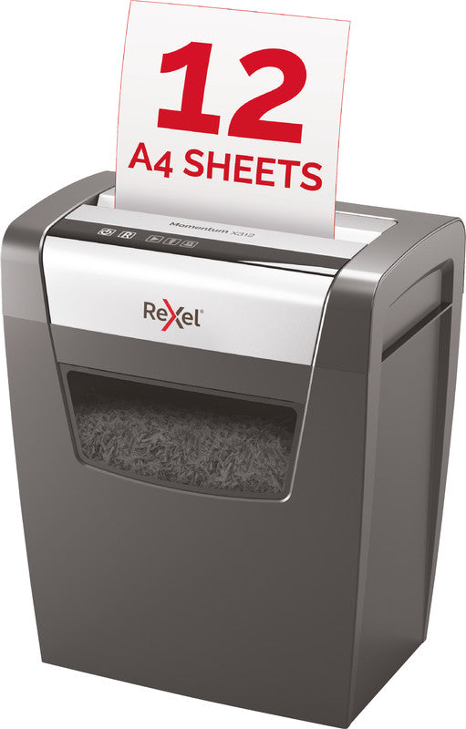 Rexel Momentum X312 – Aktenvernichter, DIN P-3, Partikelschnitt 5 × 42 mm, 12 Blatt, 23 l, A4