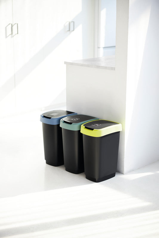 Rotho Abfallcontainer – 50 l – mit Deckel – Kunststoff, Silber – B × H × T 298 × 602 × 401 mm